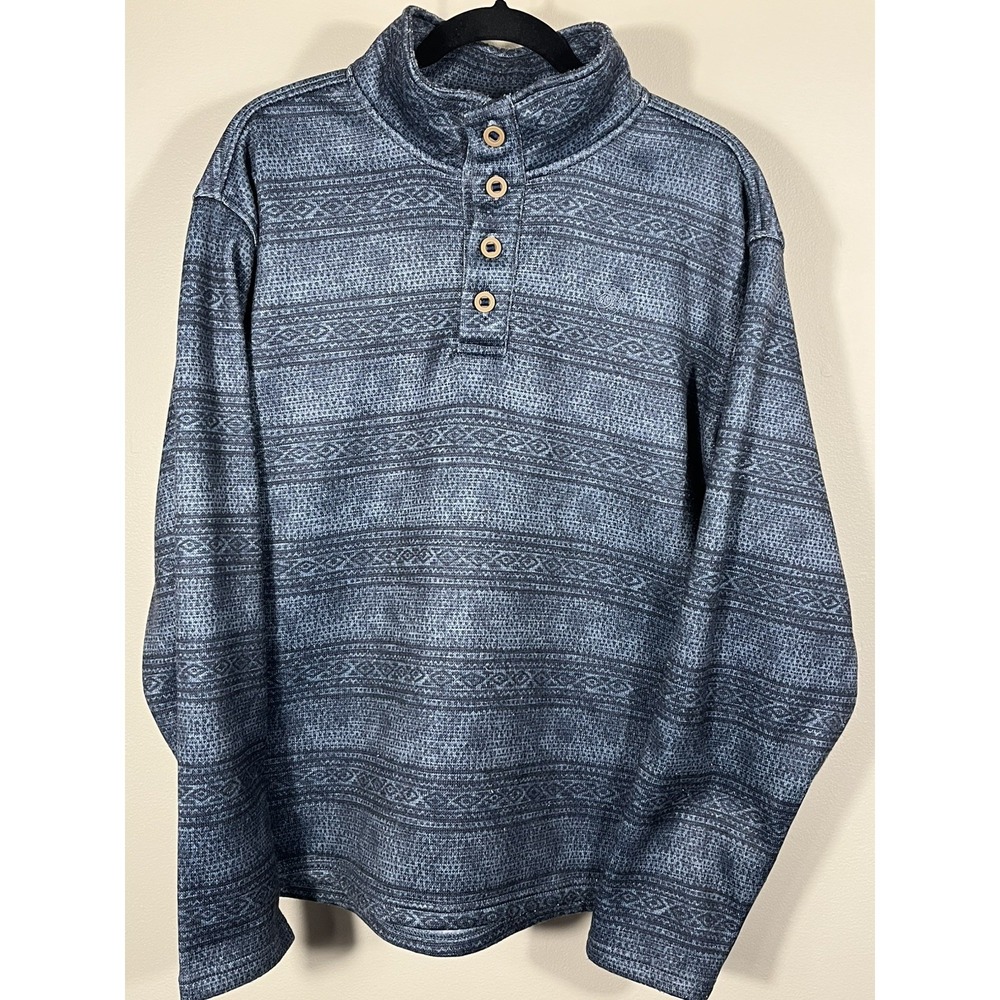 Ariat Long Sleeve Henley Button Mock Neck Sweater Geometric Mens Large Blue (H)